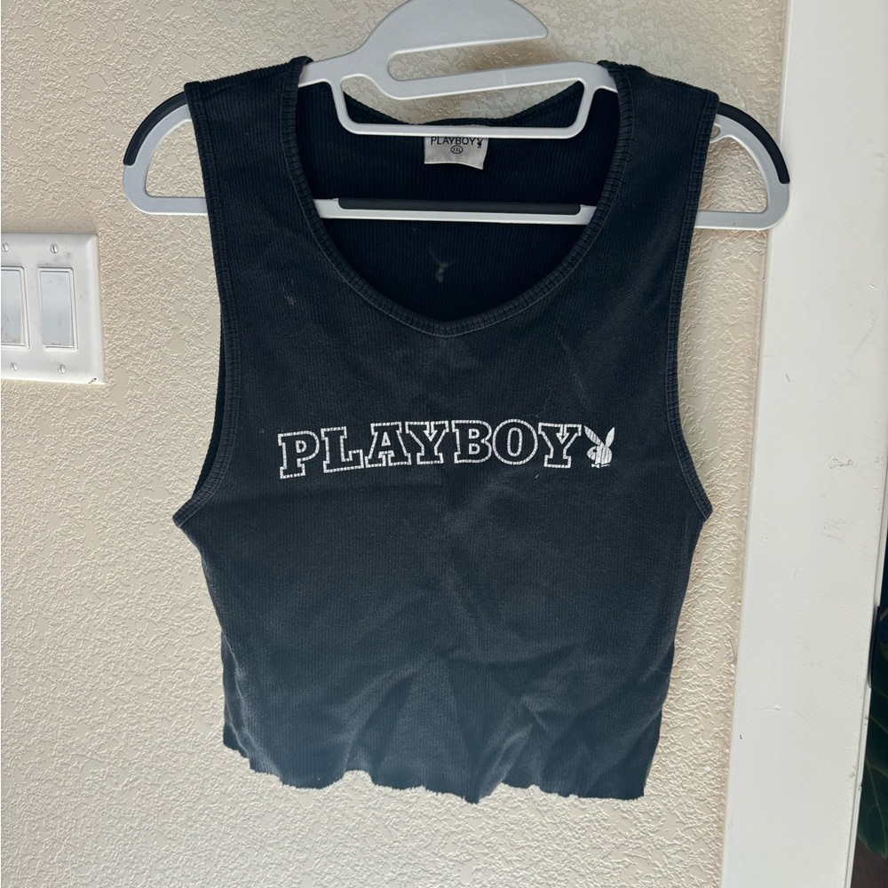 PLAYBOY Ribbed Black Top